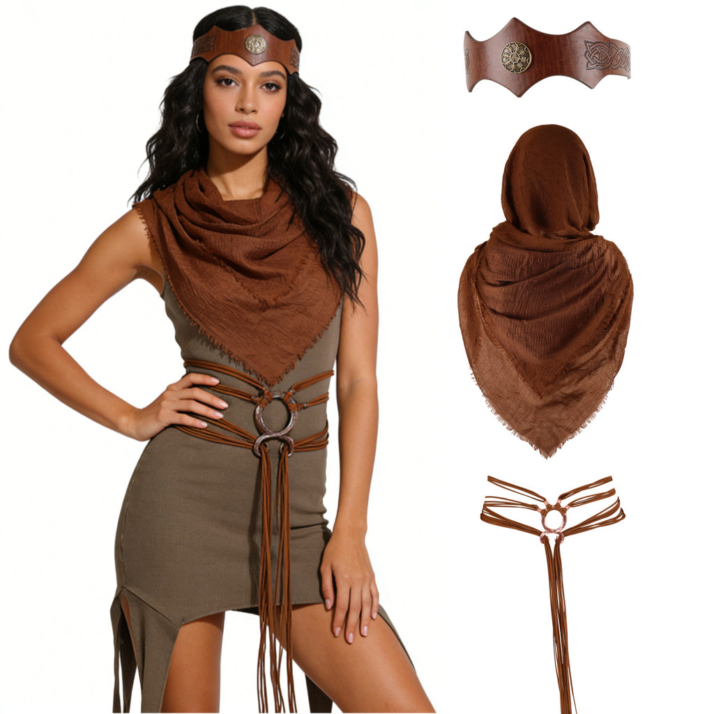 Mid-Century Viking Retro Fransen-Gürtelschnalle Umhang Halloween Cosplay Kostümrequisite