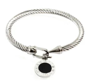 Bracelet jonc simple en acier inoxydable avec 3 cristaux