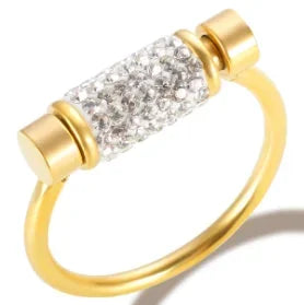 Bague en acier inoxydable étanche avec perles rondes et zircon cristal transparent, bijou fin et simple