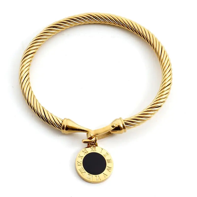 Bracelet jonc simple en acier inoxydable avec 3 cristaux