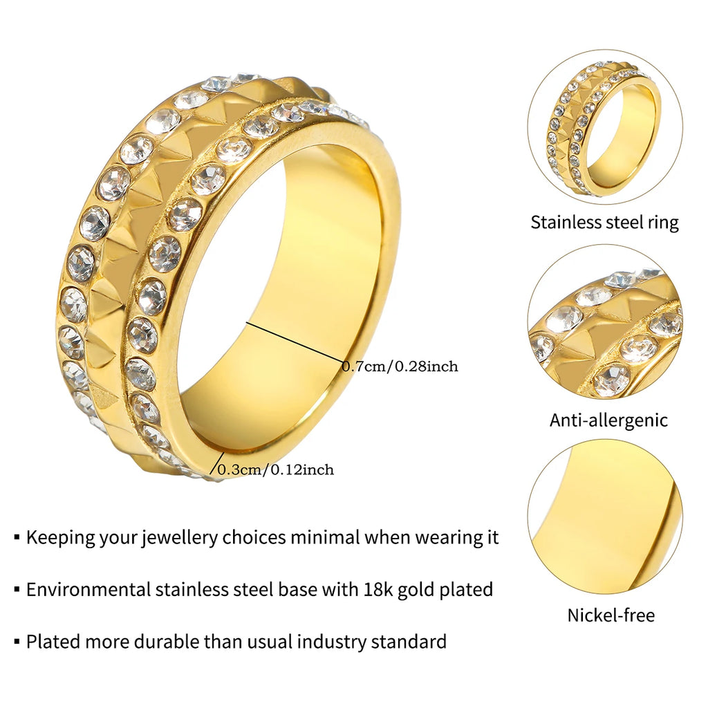 Bague en acier inoxydable pour femmes, incrustée de zircon, résistante à l'eau, bijoux romantiques à la mode