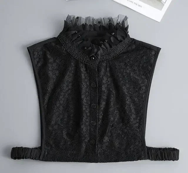 New Detachable White Front Tie Collar for Women, Vintage Lace Style, Fake Blouse Collar for Girls and Ladies, Trendy 2025