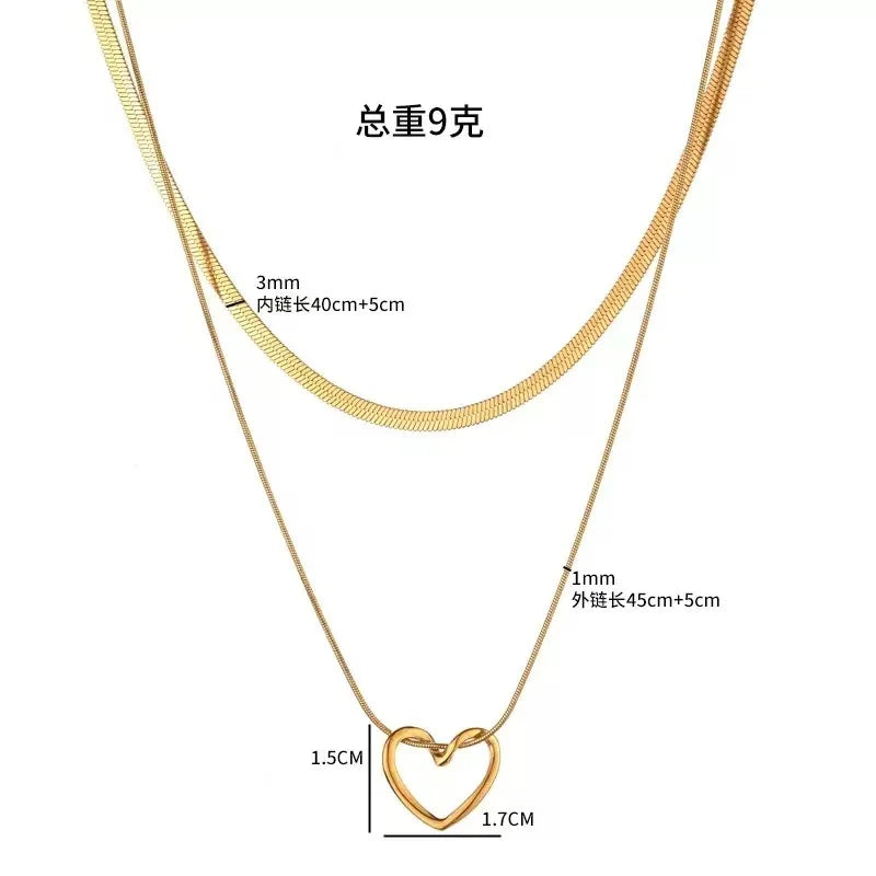 Collier avec pendentif en forme de cœur en acier inoxydable, bijoux imperméables en métal pour femmes