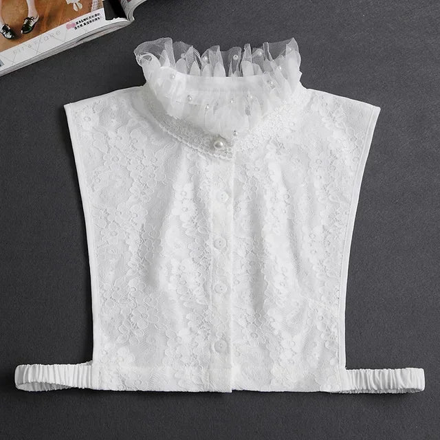 New Detachable White Front Tie Collar for Women, Vintage Lace Style, Fake Blouse Collar for Girls and Ladies, Trendy 2025