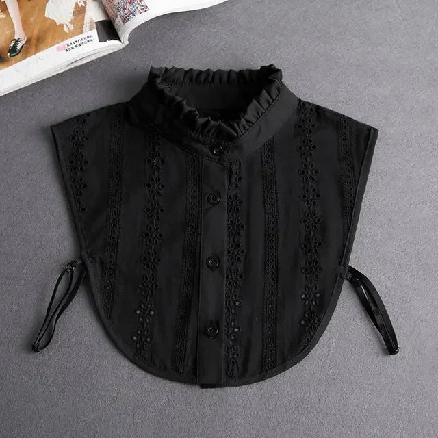 New Detachable White Front Tie Collar for Women, Vintage Lace Style, Fake Blouse Collar for Girls and Ladies, Trendy 2025
