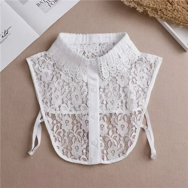 New Detachable White Front Tie Collar for Women, Vintage Lace Style, Fake Blouse Collar for Girls and Ladies, Trendy 2025