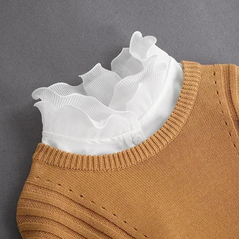 Nouveau Col Amovible Blanc à Nouer sur le Devant pour Femme, Style Vintage en Dentelle, Faux Col de Blouse pour Filles et Dames, Tendance 2025