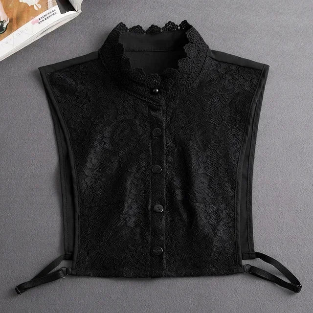 New Detachable White Front Tie Collar for Women, Vintage Lace Style, Fake Blouse Collar for Girls and Ladies, Trendy 2025