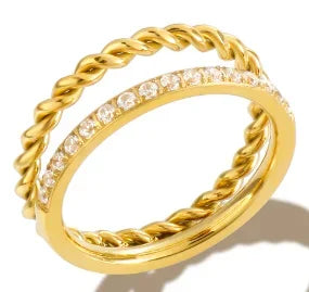 Bague en acier inoxydable pour femmes, incrustée de zircon, résistante à l'eau, bijoux romantiques à la mode