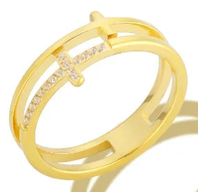 Bague en acier inoxydable pour femmes, incrustée de zircon, résistante à l'eau, bijoux romantiques à la mode
