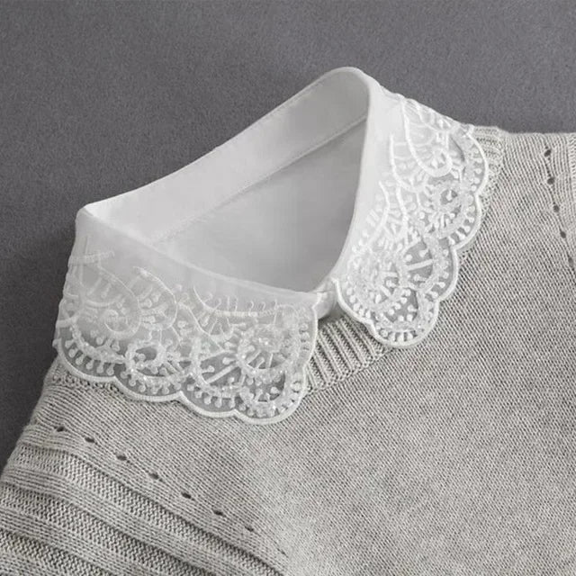 New Detachable White Front Tie Collar for Women, Vintage Lace Style, Fake Blouse Collar for Girls and Ladies, Trendy 2025