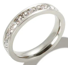 Bague en acier inoxydable étanche avec perles rondes et zircon cristal transparent, bijou fin et simple