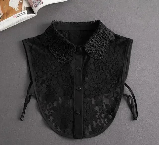 New Detachable White Front Tie Collar for Women, Vintage Lace Style, Fake Blouse Collar for Girls and Ladies, Trendy 2025