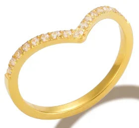 Bague en acier inoxydable étanche avec perles rondes et zircon cristal transparent, bijou fin et simple