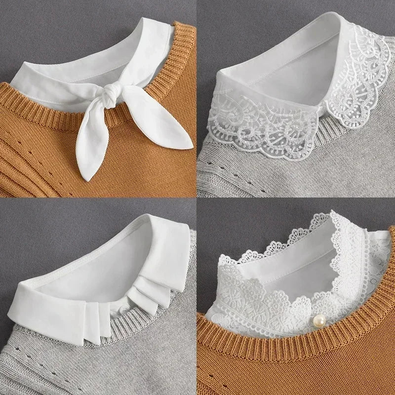 Nouveau Col Amovible Blanc à Nouer sur le Devant pour Femme, Style Vintage en Dentelle, Faux Col de Blouse pour Filles et Dames, Tendance 2025