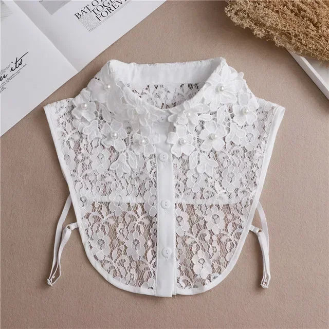 New Detachable White Front Tie Collar for Women, Vintage Lace Style, Fake Blouse Collar for Girls and Ladies, Trendy 2025