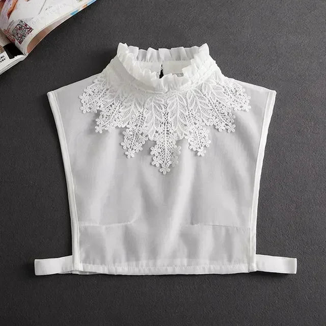 New Detachable White Front Tie Collar for Women, Vintage Lace Style, Fake Blouse Collar for Girls and Ladies, Trendy 2025
