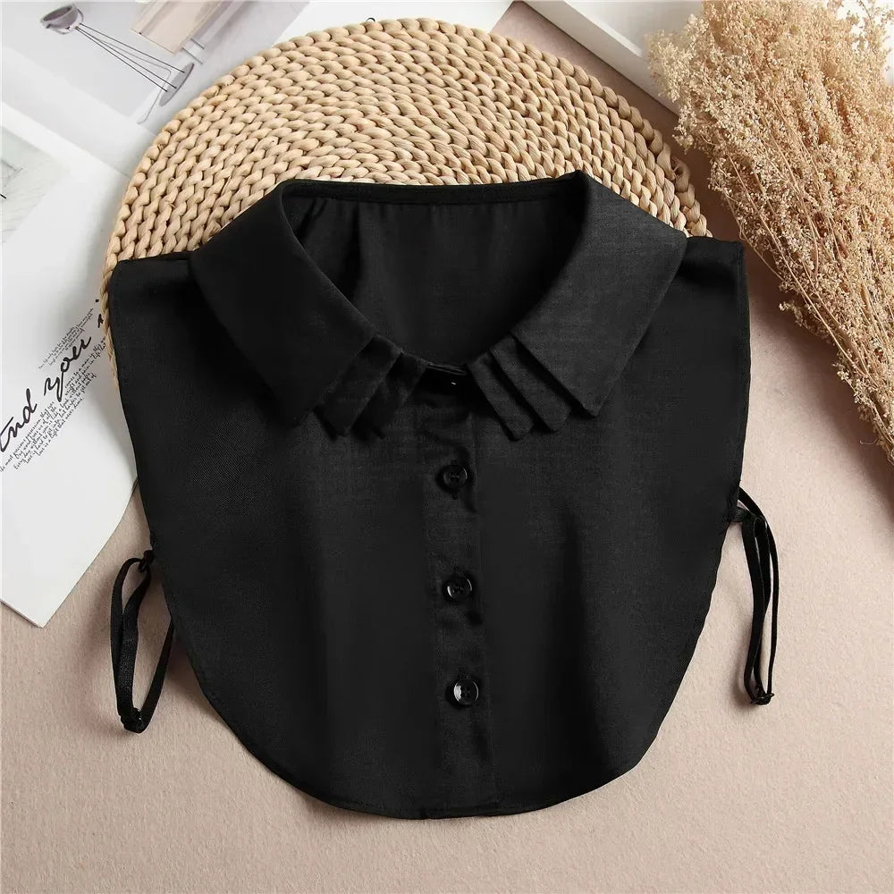 New Detachable White Front Tie Collar for Women, Vintage Lace Style, Fake Blouse Collar for Girls and Ladies, Trendy 2025