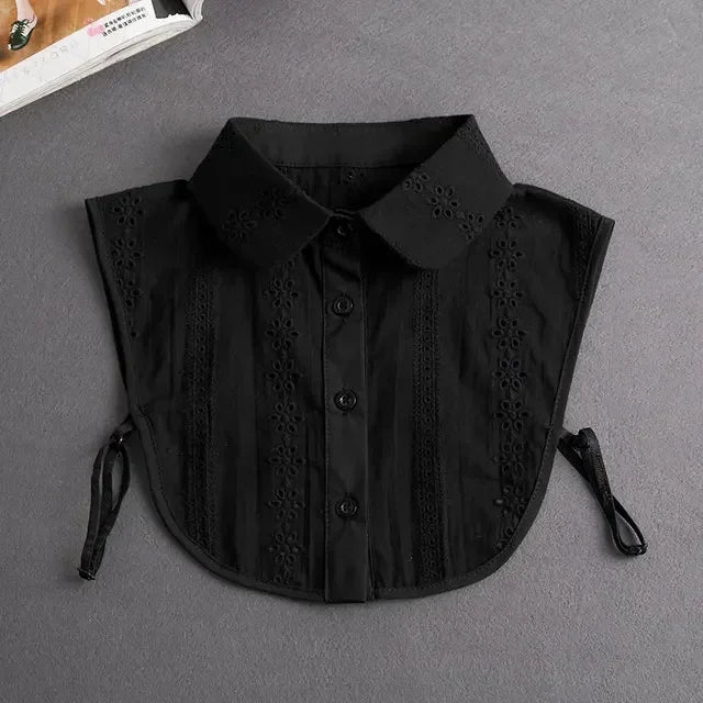 New Detachable White Front Tie Collar for Women, Vintage Lace Style, Fake Blouse Collar for Girls and Ladies, Trendy 2025
