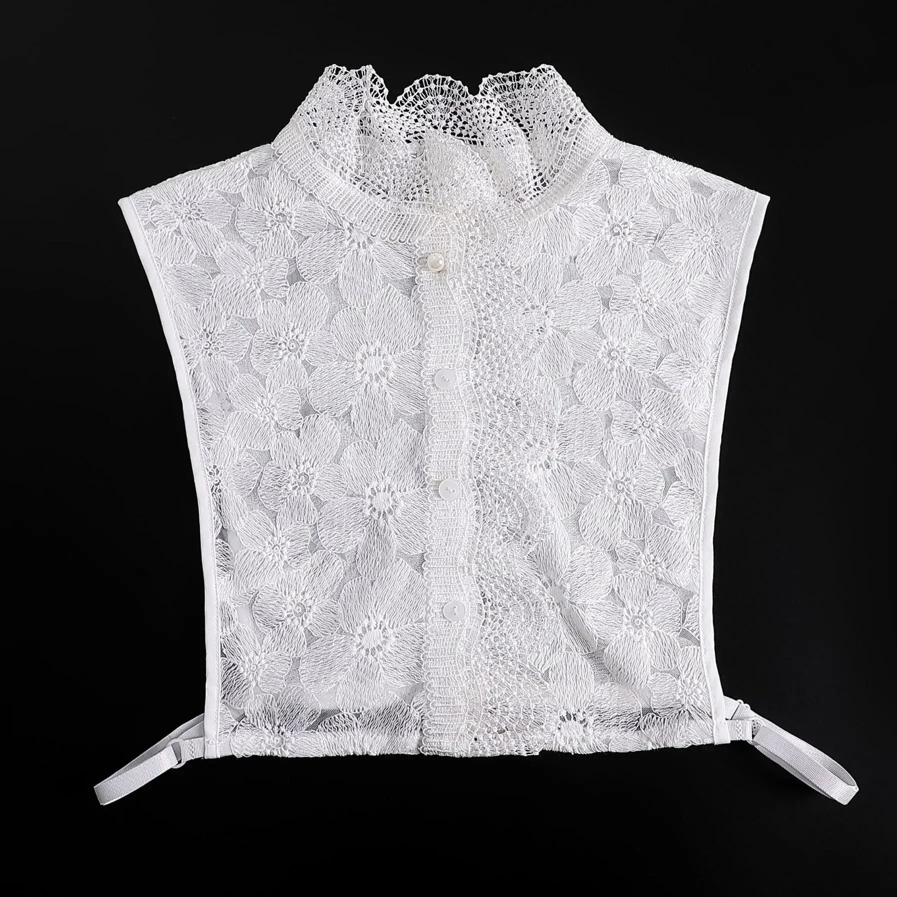 New Detachable White Front Tie Collar for Women, Vintage Lace Style, Fake Blouse Collar for Girls and Ladies, Trendy 2025