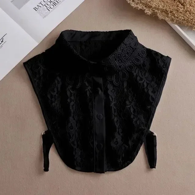 New Detachable White Front Tie Collar for Women, Vintage Lace Style, Fake Blouse Collar for Girls and Ladies, Trendy 2025