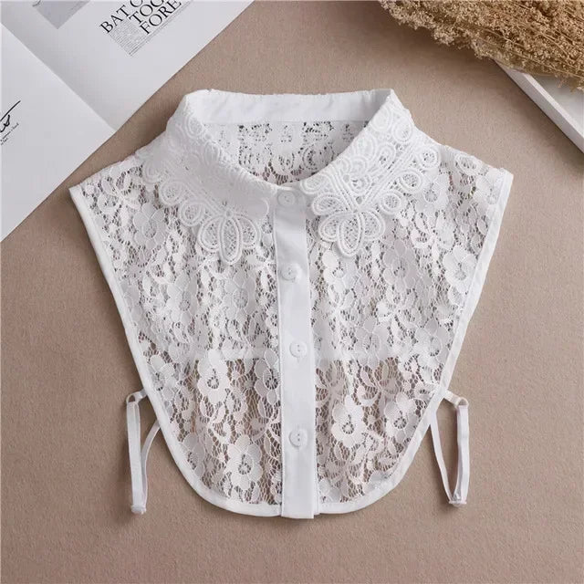 New Detachable White Front Tie Collar for Women, Vintage Lace Style, Fake Blouse Collar for Girls and Ladies, Trendy 2025