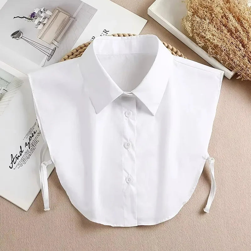 New Detachable White Front Tie Collar for Women, Vintage Lace Style, Fake Blouse Collar for Girls and Ladies, Trendy 2025