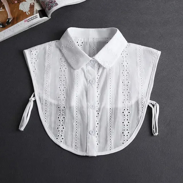 New Detachable White Front Tie Collar for Women, Vintage Lace Style, Fake Blouse Collar for Girls and Ladies, Trendy 2025