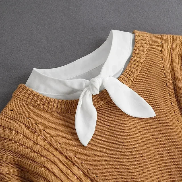 New Detachable White Front Tie Collar for Women, Vintage Lace Style, Fake Blouse Collar for Girls and Ladies, Trendy 2025