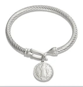 Bracelet jonc simple en acier inoxydable avec 3 cristaux
