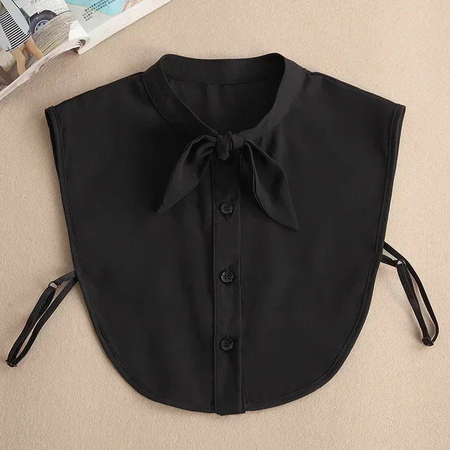 New Detachable White Front Tie Collar for Women, Vintage Lace Style, Fake Blouse Collar for Girls and Ladies, Trendy 2025