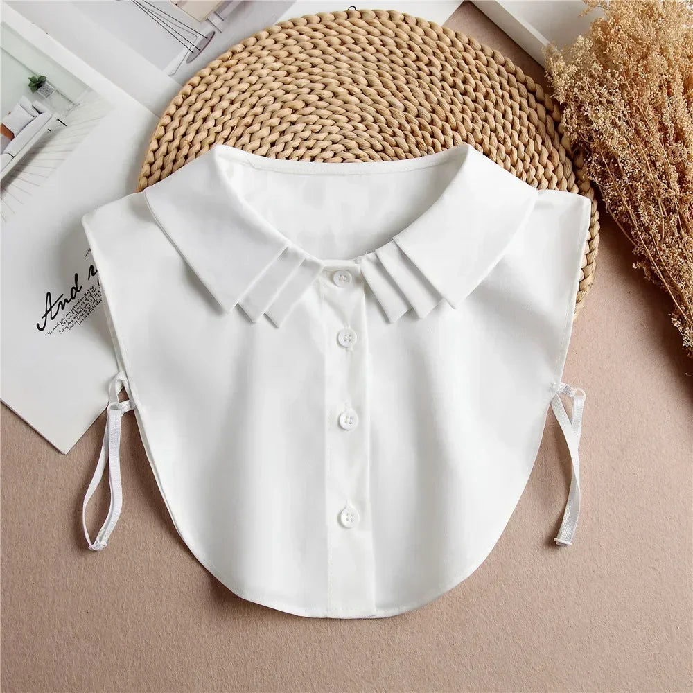 New Detachable White Front Tie Collar for Women, Vintage Lace Style, Fake Blouse Collar for Girls and Ladies, Trendy 2025
