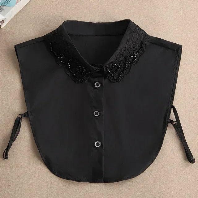 New Detachable White Front Tie Collar for Women, Vintage Lace Style, Fake Blouse Collar for Girls and Ladies, Trendy 2025