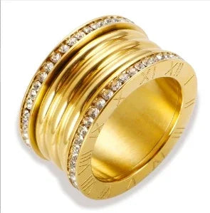 Bague en acier inoxydable étanche avec perles rondes et zircon cristal transparent, bijou fin et simple