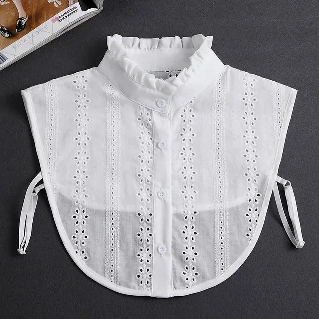 New Detachable White Front Tie Collar for Women, Vintage Lace Style, Fake Blouse Collar for Girls and Ladies, Trendy 2025