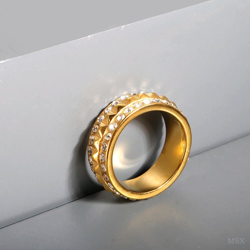 Bague en acier inoxydable pour femmes, incrustée de zircon, résistante à l'eau, bijoux romantiques à la mode