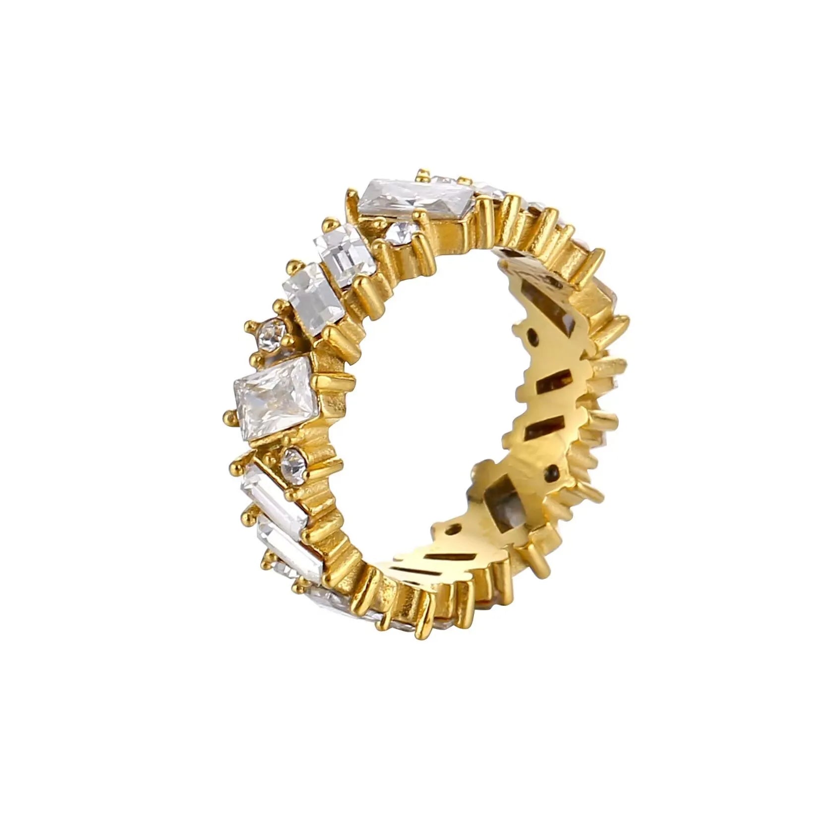 Bague en acier inoxydable pour femmes, incrustée de zircon, résistante à l'eau, bijoux romantiques à la mode