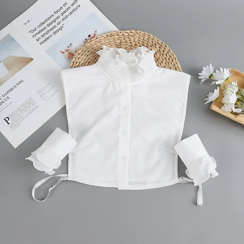 New Detachable White Front Tie Collar for Women, Vintage Lace Style, Fake Blouse Collar for Girls and Ladies, Trendy 2025