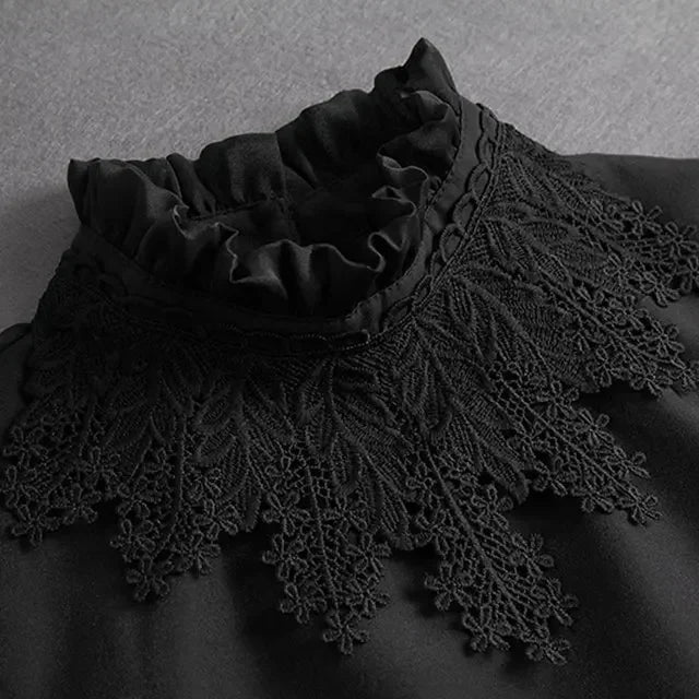 New Detachable White Front Tie Collar for Women, Vintage Lace Style, Fake Blouse Collar for Girls and Ladies, Trendy 2025