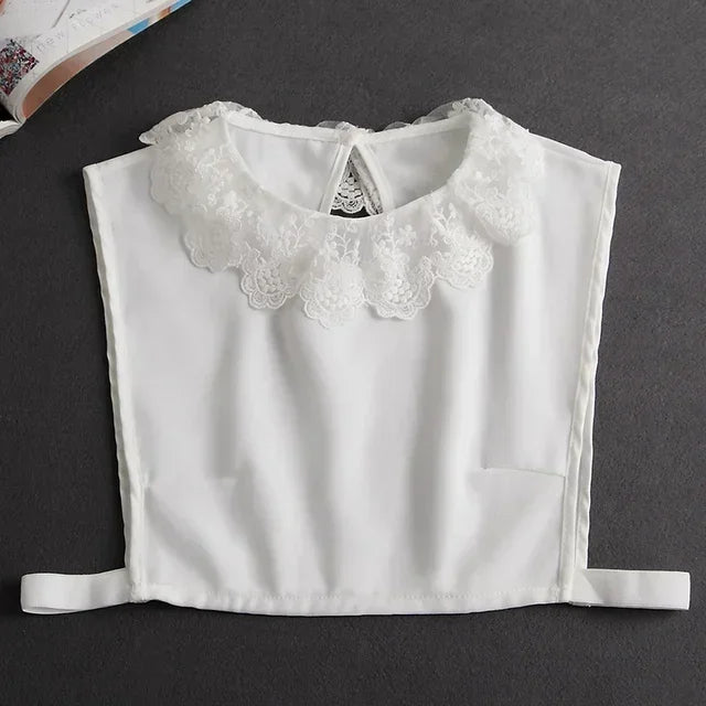 New Detachable White Front Tie Collar for Women, Vintage Lace Style, Fake Blouse Collar for Girls and Ladies, Trendy 2025