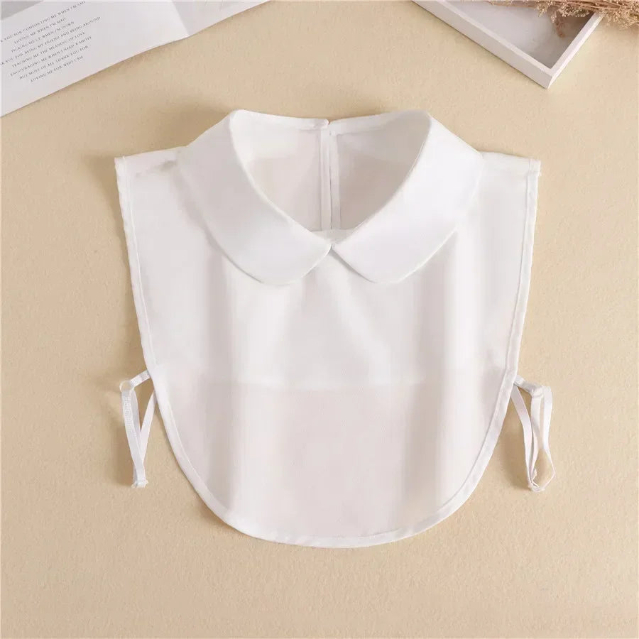 New Detachable White Front Tie Collar for Women, Vintage Lace Style, Fake Blouse Collar for Girls and Ladies, Trendy 2025