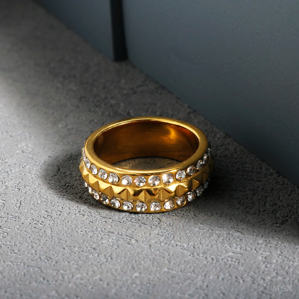 Bague en acier inoxydable pour femmes, incrustée de zircon, résistante à l'eau, bijoux romantiques à la mode