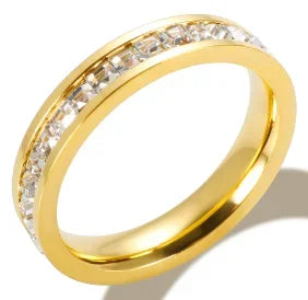 Bague en acier inoxydable étanche avec perles rondes et zircon cristal transparent, bijou fin et simple