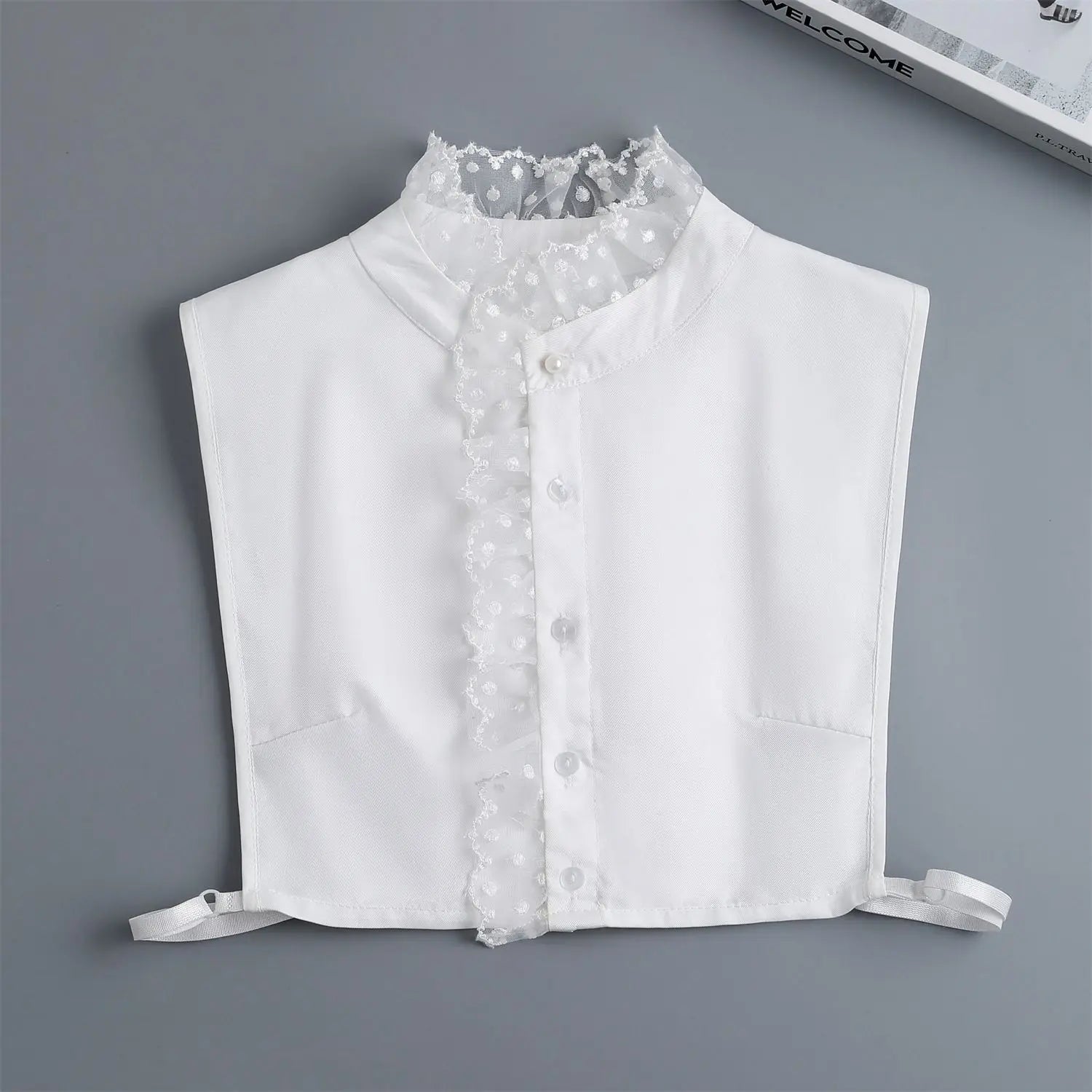 New Detachable White Front Tie Collar for Women, Vintage Lace Style, Fake Blouse Collar for Girls and Ladies, Trendy 2025