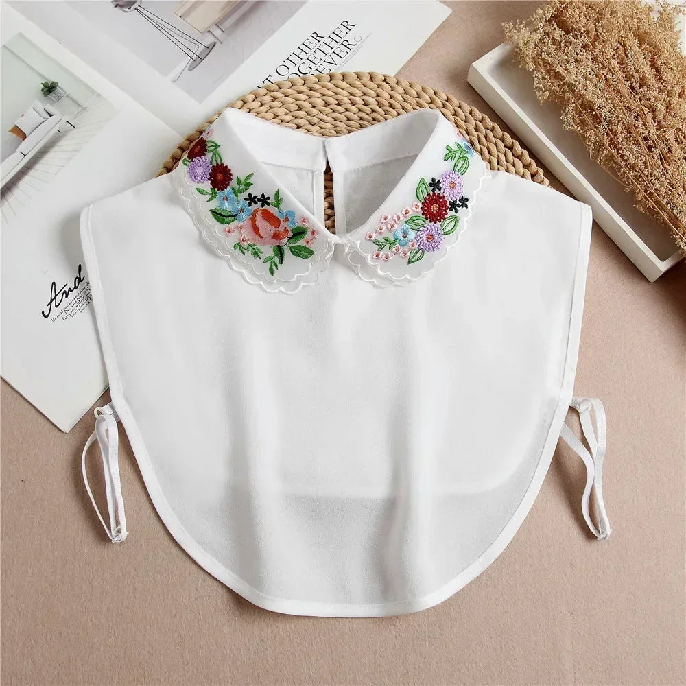 New Detachable White Front Tie Collar for Women, Vintage Lace Style, Fake Blouse Collar for Girls and Ladies, Trendy 2025