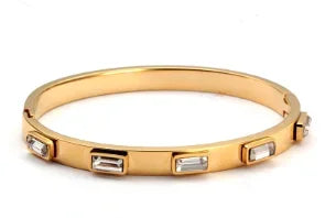 Bracelet jonc simple en acier inoxydable avec 3 cristaux
