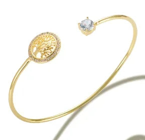 Bracelet jonc simple en acier inoxydable avec 3 cristaux