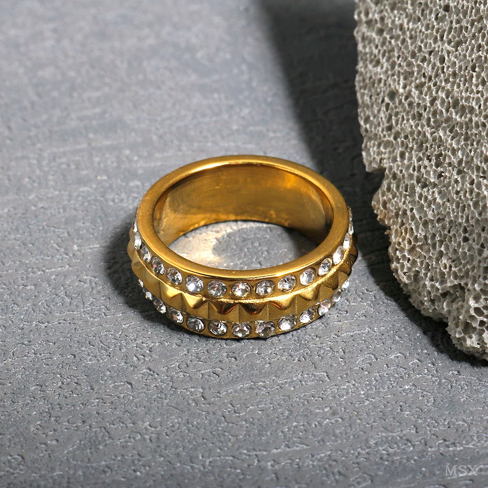 Bague en acier inoxydable pour femmes, incrustée de zircon, résistante à l'eau, bijoux romantiques à la mode