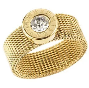 Bague en acier inoxydable étanche avec perles rondes et zircon cristal transparent, bijou fin et simple