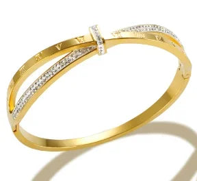 Bracelet jonc simple en acier inoxydable avec 3 cristaux